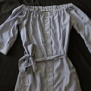 White and Blue Striped Shirt Dress